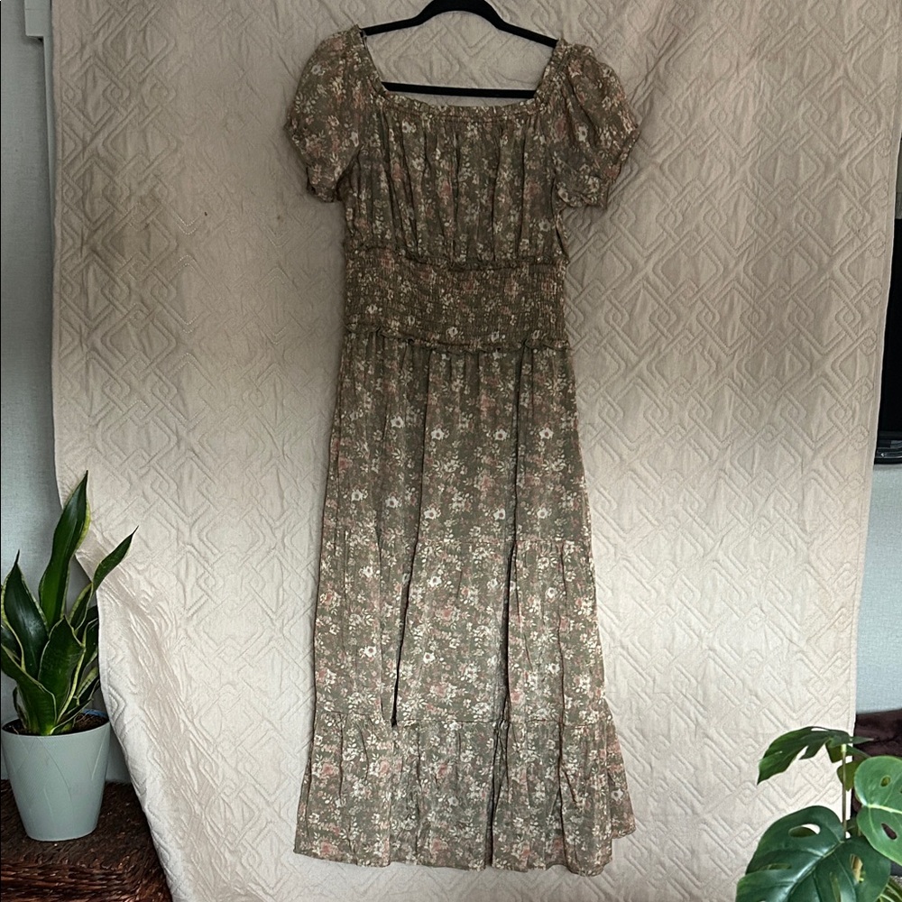 Trixxi Olive Green Floral Maxi Dress